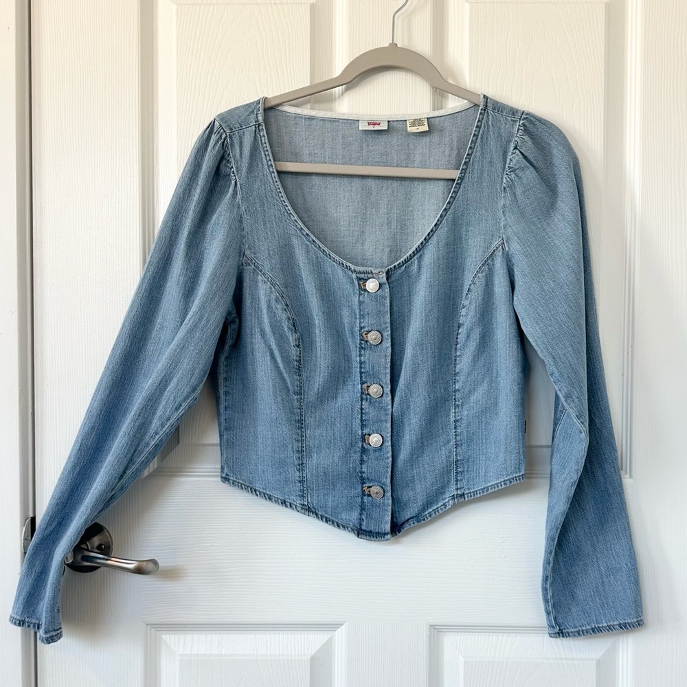 Levi's Daryn Corset Blue Button Down Denim Top - Picture 5 of 10